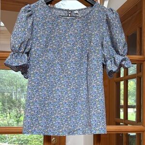 Floral Blue Women's Top Medium